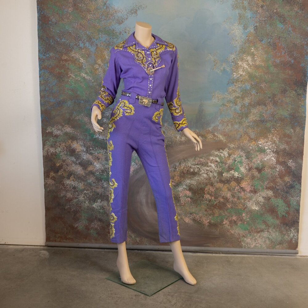 Vintage 1950s Rodeo Queen Western Suit – Custom Purple & Gold Sequin - Picture 10 of 17